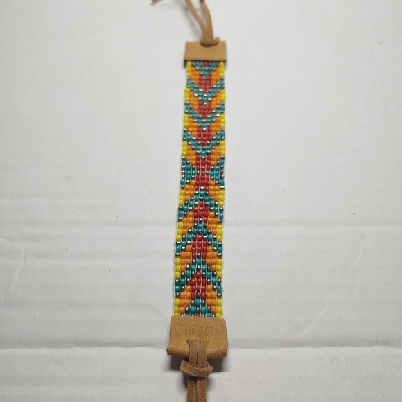 *Sale* Loom Beaded Bracelet Red, Orange, Yellow and Teal - Picture 2 of 4